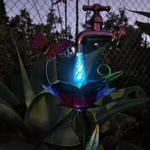 36" H, BUTTERFLY Floating Spigot Water Drop Solar LED Stake